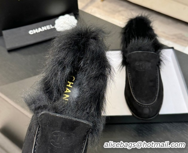 Grade Quality Chanel Suede & Shearling Loafers Black 2025 G46534 1104062