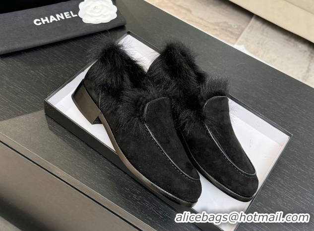 Grade Quality Chanel Suede & Shearling Loafers Black 2025 G46534 1104062