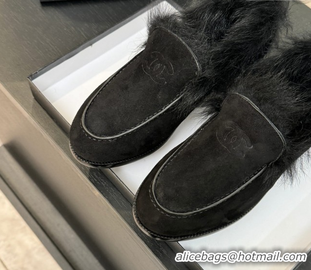 Grade Quality Chanel Suede & Shearling Loafers Black 2025 G46534 1104062