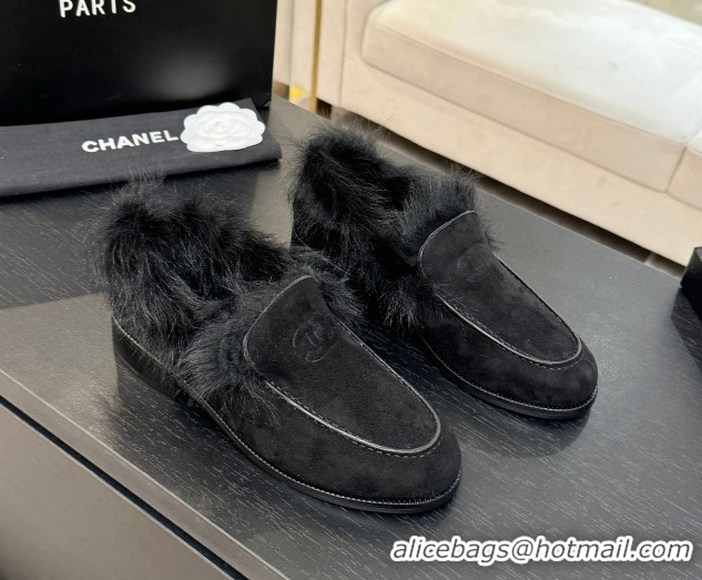 Grade Quality Chanel Suede & Shearling Loafers Black 2025 G46534 1104062