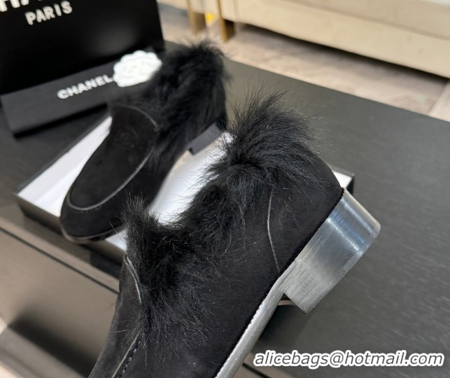 Grade Quality Chanel Suede & Shearling Loafers Black 2025 G46534 1104062