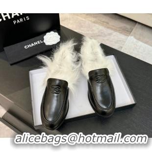 Good Product Chanel Shiny Crumpled Lambskin & Shearling Loafers Black/White G46534 1104063