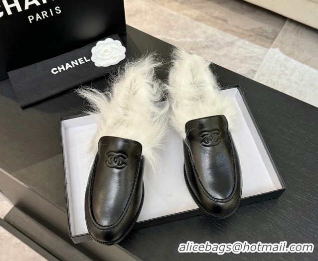 Good Product Chanel Shiny Crumpled Lambskin & Shearling Loafers Black/White G46534 1104063