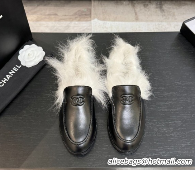 Good Product Chanel Shiny Crumpled Lambskin & Shearling Loafers Black/White G46534 1104063