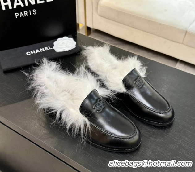 Good Product Chanel Shiny Crumpled Lambskin & Shearling Loafers Black/White G46534 1104063