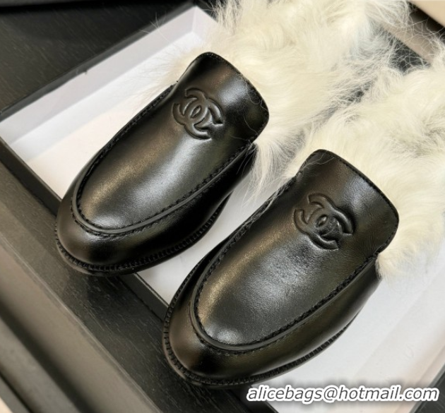 Good Product Chanel Shiny Crumpled Lambskin & Shearling Loafers Black/White G46534 1104063