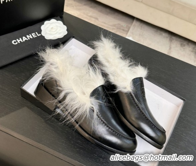 Good Product Chanel Shiny Crumpled Lambskin & Shearling Loafers Black/White G46534 1104063