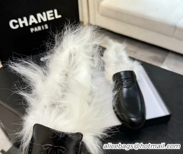 Good Product Chanel Shiny Crumpled Lambskin & Shearling Loafers Black/White G46534 1104063
