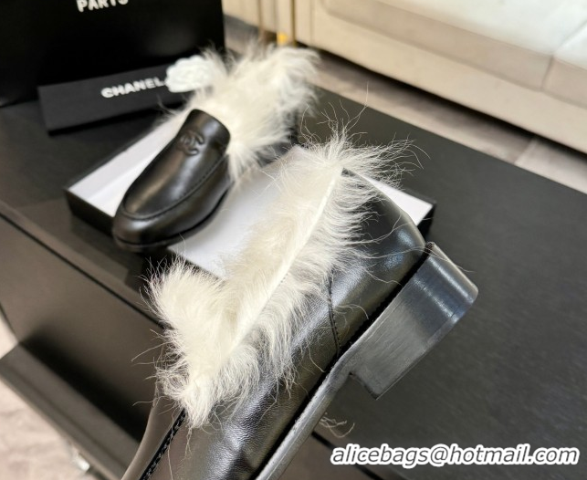 Good Product Chanel Shiny Crumpled Lambskin & Shearling Loafers Black/White G46534 1104063