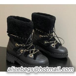 Good Looking Chanel Calfskin Leather and Wool Snow Ankle Boots with Chain Black2 2025 CH110403 1104064