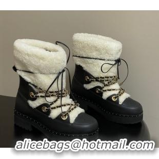 Best Product Chanel Calfskin Leather and Wool Snow Ankle Boots with Chain Black/White 2025 CH110403 1104065