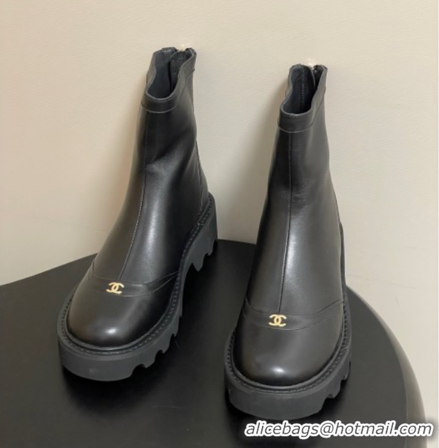Good Quality Chanel Calfskin Leather Platform Ankle Boots Black 2025 CH110404 1104066