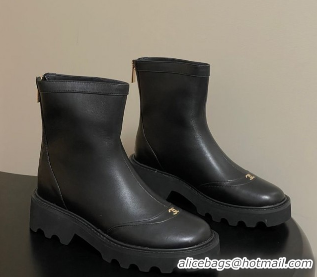 Good Quality Chanel Calfskin Leather Platform Ankle Boots Black 2025 CH110404 1104066