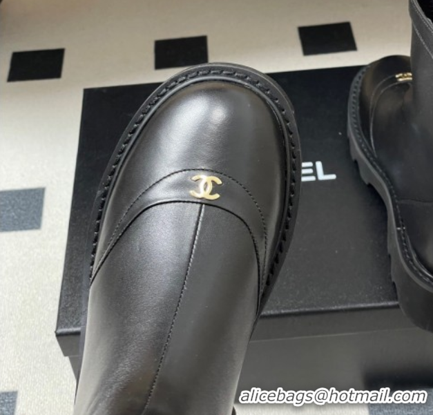 Good Quality Chanel Calfskin Leather Platform Ankle Boots Black 2025 CH110404 1104066