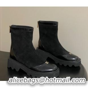 Top Grade Chanel Suede and Shiny Calfskin Platform Ankle Boots Black 2025 CH110404 1104067