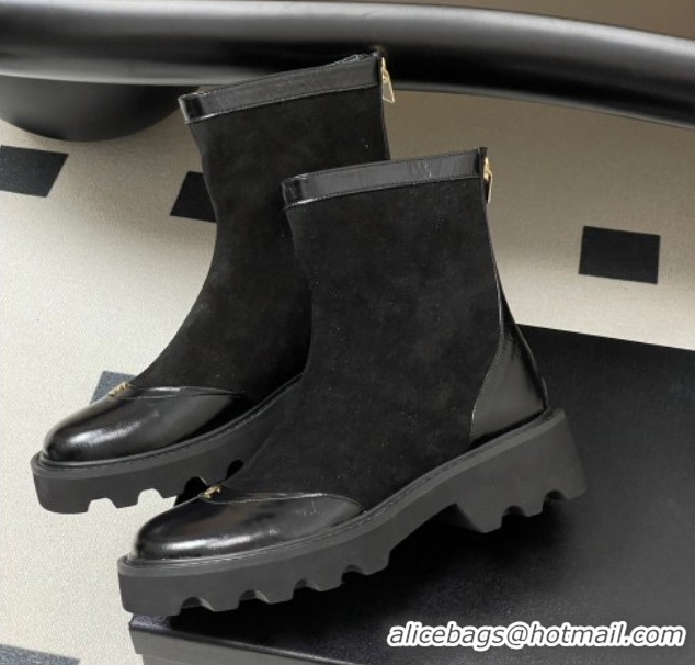 Top Grade Chanel Suede and Shiny Calfskin Platform Ankle Boots Black 2025 CH110404 1104067