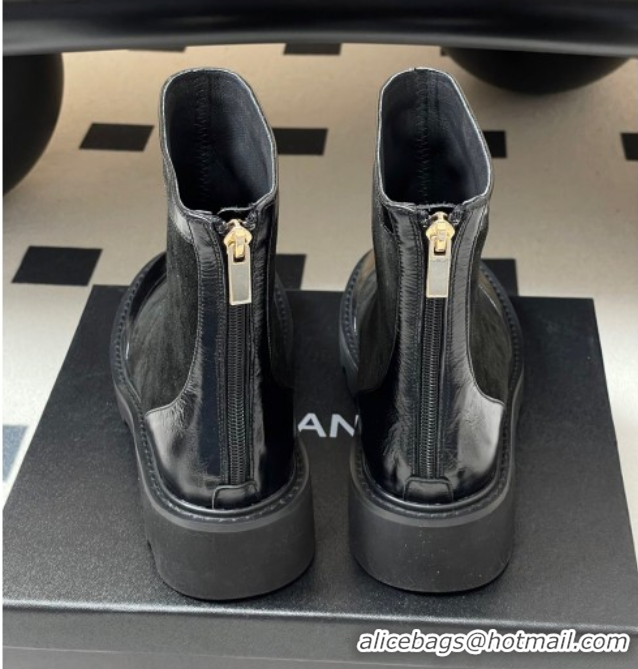 Top Grade Chanel Suede and Shiny Calfskin Platform Ankle Boots Black 2025 CH110404 1104067