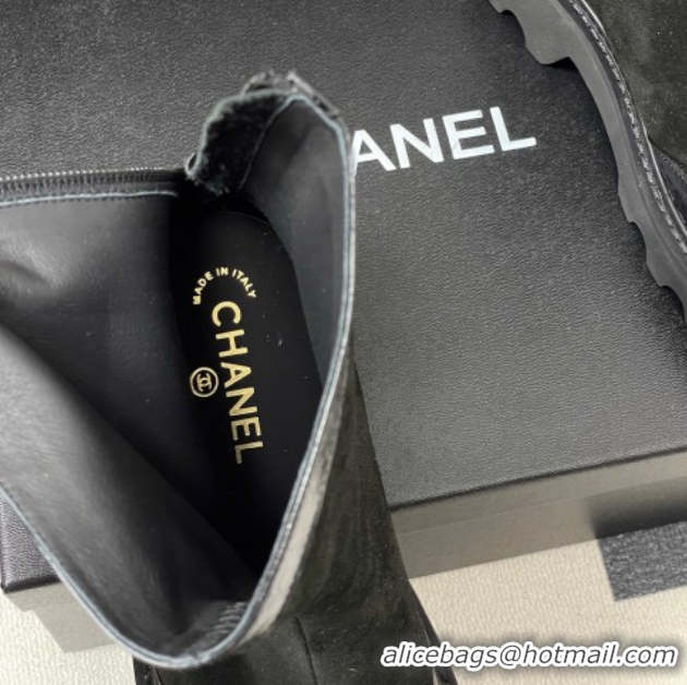 Top Grade Chanel Suede and Shiny Calfskin Platform Ankle Boots Black 2025 CH110404 1104067