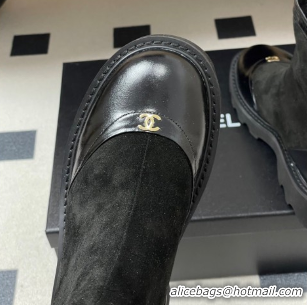 Top Grade Chanel Suede and Shiny Calfskin Platform Ankle Boots Black 2025 CH110404 1104067