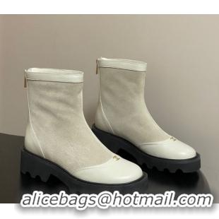 Top Design Chanel Suede and Shiny Calfskin Platform Ankle Boots White 2025 CH110404 1104068