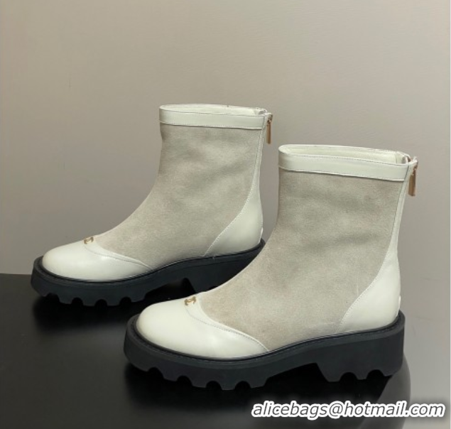 Top Design Chanel Suede and Shiny Calfskin Platform Ankle Boots White 2025 CH110404 1104068