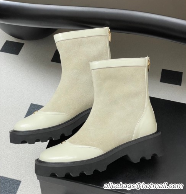 Top Design Chanel Suede and Shiny Calfskin Platform Ankle Boots White 2025 CH110404 1104068