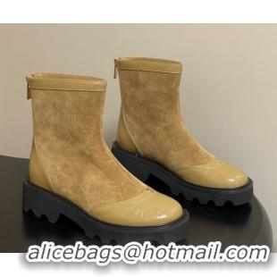 Good Looking Chanel Suede and Shiny Calfskin Platform Ankle Boots Beige Yellow 2025 CH110404 1104069