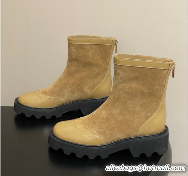 Good Looking Chanel Suede and Shiny Calfskin Platform Ankle Boots Beige Yellow 2025 CH110404 1104069