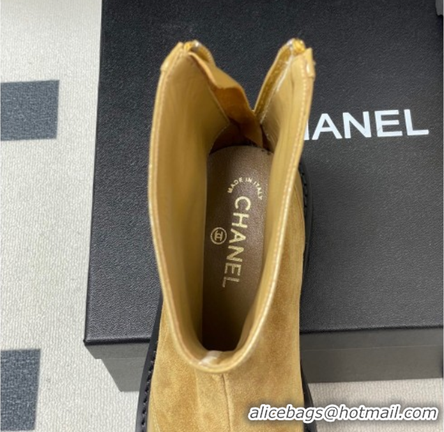 Good Looking Chanel Suede and Shiny Calfskin Platform Ankle Boots Beige Yellow 2025 CH110404 1104069