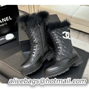 Popular Style Chanel Quilted Calfskin Leather Platform Medium Boots 5cm Black/White CC 2025 CH110406 1104074