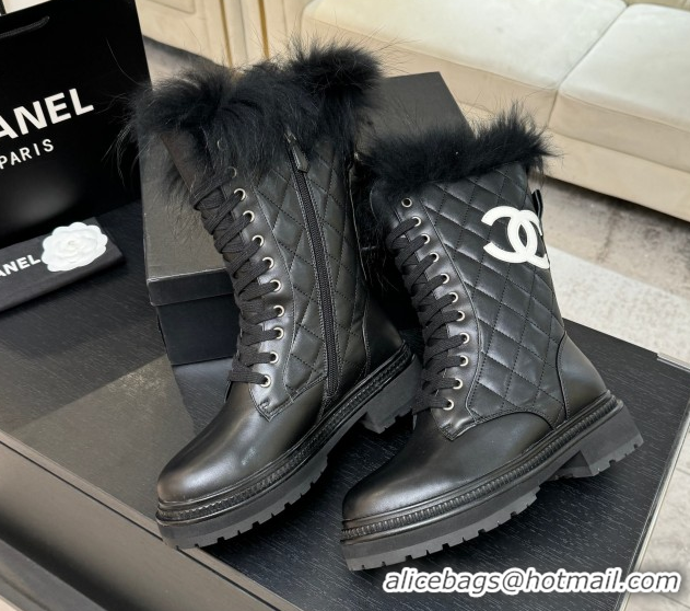 Popular Style Chanel Quilted Calfskin Leather Platform Medium Boots 5cm Black/White CC 2025 CH110406 1104074