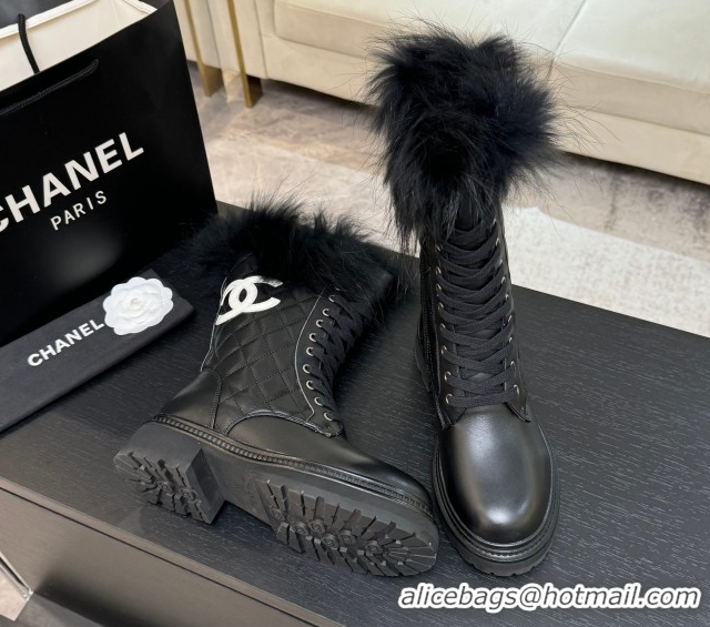 Popular Style Chanel Quilted Calfskin Leather Platform Medium Boots 5cm Black/White CC 2025 CH110406 1104074