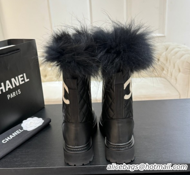 Popular Style Chanel Quilted Calfskin Leather Platform Medium Boots 5cm Black/White CC 2025 CH110406 1104074