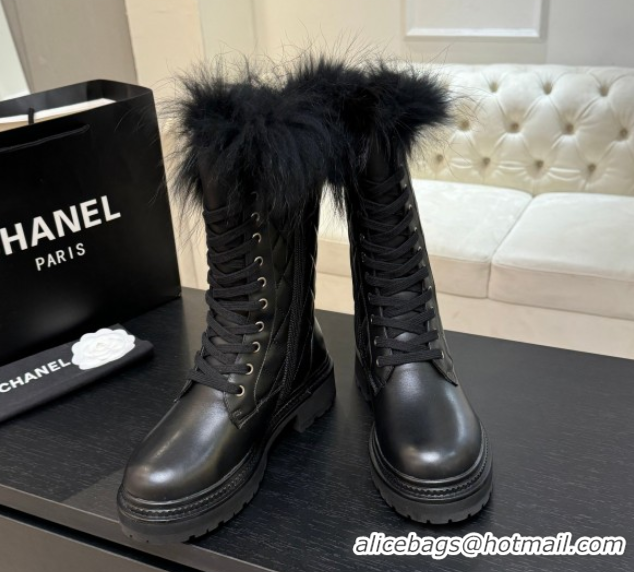 Popular Style Chanel Quilted Calfskin Leather Platform Medium Boots 5cm Black/White CC 2025 CH110406 1104074