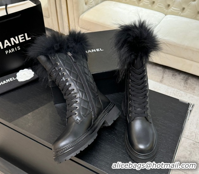Popular Style Chanel Quilted Calfskin Leather Platform Medium Boots 5cm Black/White CC 2025 CH110406 1104074