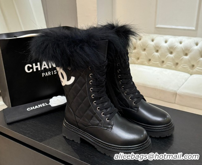 Popular Style Chanel Quilted Calfskin Leather Platform Medium Boots 5cm Black/White CC 2025 CH110406 1104074