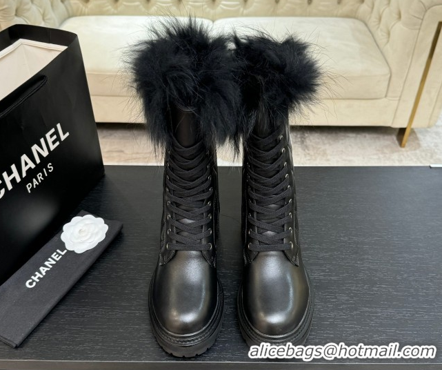 Popular Style Chanel Quilted Calfskin Leather Platform Medium Boots 5cm Black/White CC 2025 CH110406 1104074