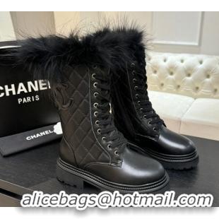 Luxury Chanel Quilted Calfskin Leather Platform Medium Boots 5cm Black2 2025 CH110406 1104075