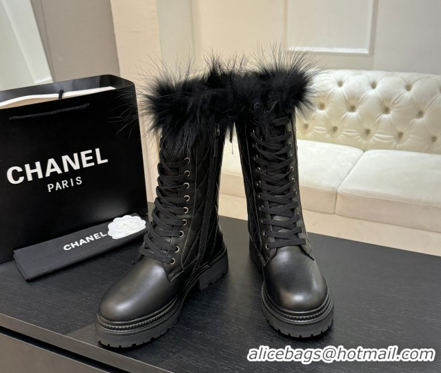 Luxury Chanel Quilted Calfskin Leather Platform Medium Boots 5cm Black2 2025 CH110406 1104075