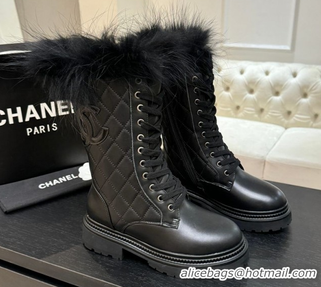 Luxury Chanel Quilted Calfskin Leather Platform Medium Boots 5cm Black2 2025 CH110406 1104075