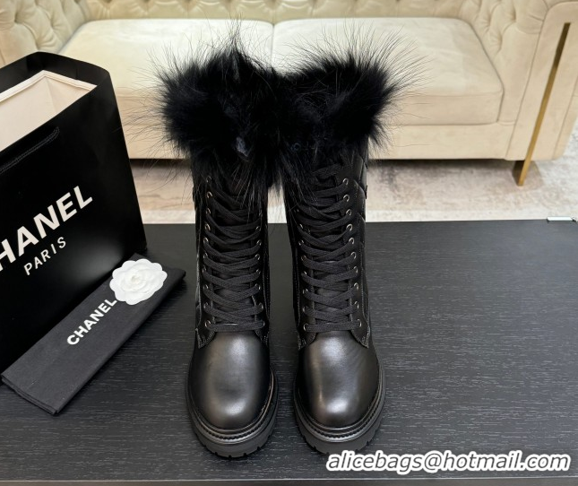 Luxury Chanel Quilted Calfskin Leather Platform Medium Boots 5cm Black2 2025 CH110406 1104075