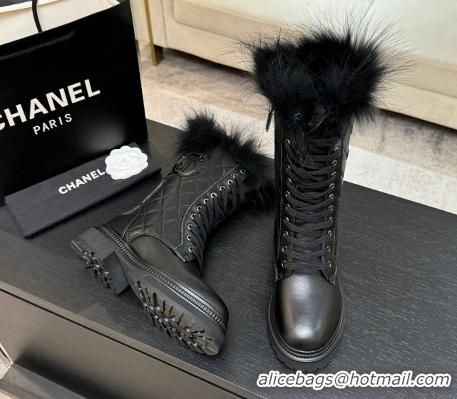 Luxury Chanel Quilted Calfskin Leather Platform Medium Boots 5cm Black2 2025 CH110406 1104075