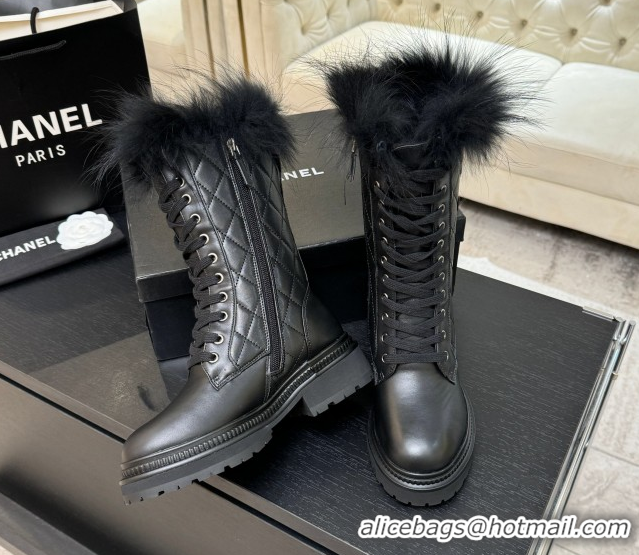 Luxury Chanel Quilted Calfskin Leather Platform Medium Boots 5cm Black2 2025 CH110406 1104075