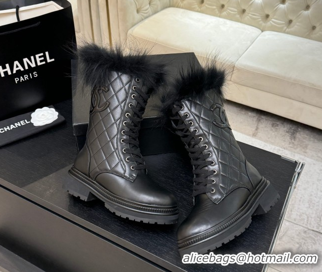 Luxury Chanel Quilted Calfskin Leather Platform Medium Boots 5cm Black2 2025 CH110406 1104075