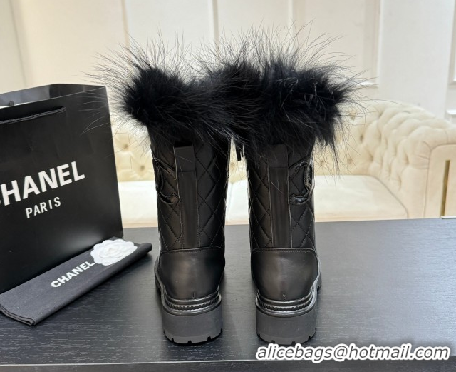 Luxury Chanel Quilted Calfskin Leather Platform Medium Boots 5cm Black2 2025 CH110406 1104075