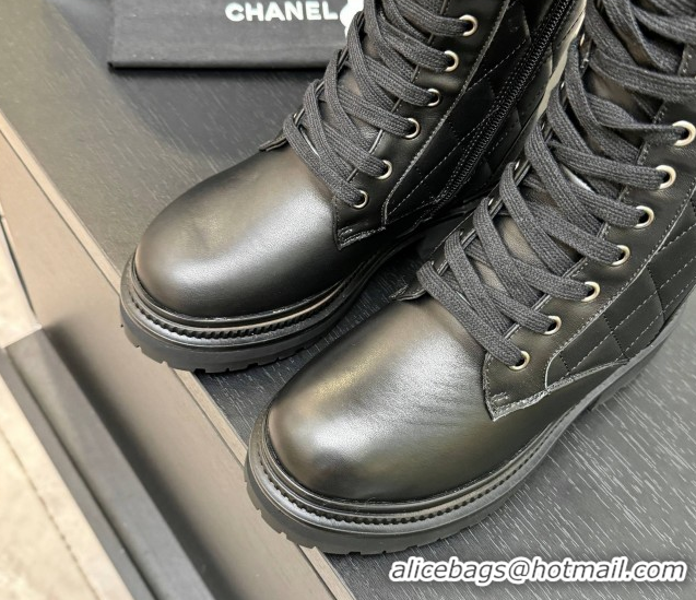 Luxury Chanel Quilted Calfskin Leather Platform Medium Boots 5cm Black2 2025 CH110406 1104075