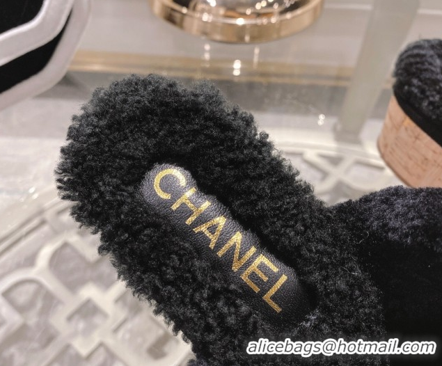 Unique Style Chanel Quilted Suede and Wool Platform Mules with Strap Black 2025 CH110407 1104076