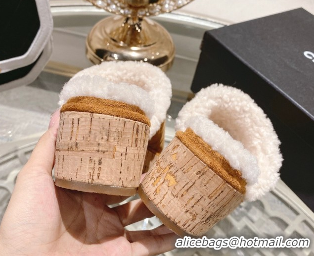 Luxurious Chanel Quilted Suede and Wool Platform Mules with Strap Dark Beige 2025 CH110407 51104077