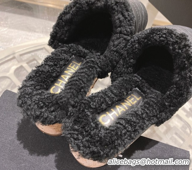 Purchase Chanel Quilted Calfskin Leather and Wool Platform Mules with Strap Black 2025 CH110407 51104078