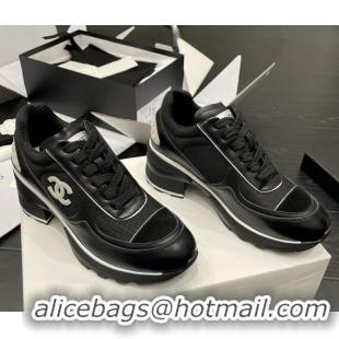Good Quality Chanel Trainers/Senakers in Mixed Fibers, Shiny Calfskin & Suede Calfskin G46871 Black 5111101